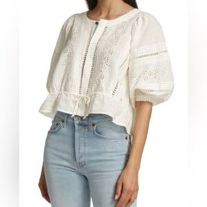 Free People Daisy Chains White Eyelet Blouse